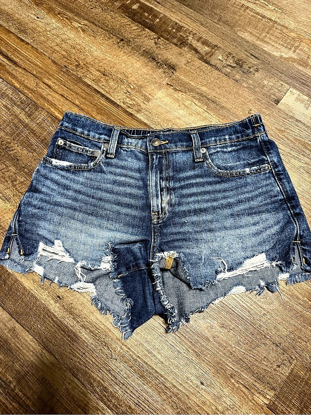 Aerie Distressed Denim Jean Shorts in Blue Size Small